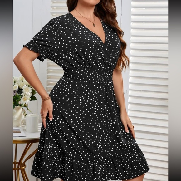 Boho polka dots puff sleeve A line dress - Picture 3 of 10